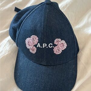 A.P.C. Navy Blue Cap with Pink Roses Design